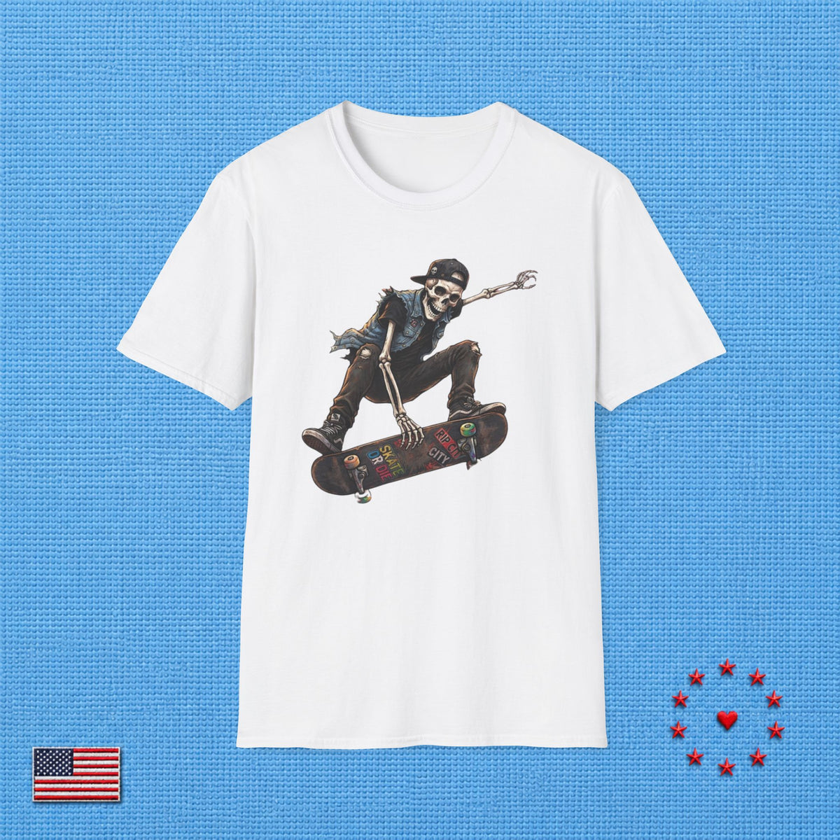Skull Skateboarder T‑Shirt — Vintage Skeleton Skateboarding Graphic Tee