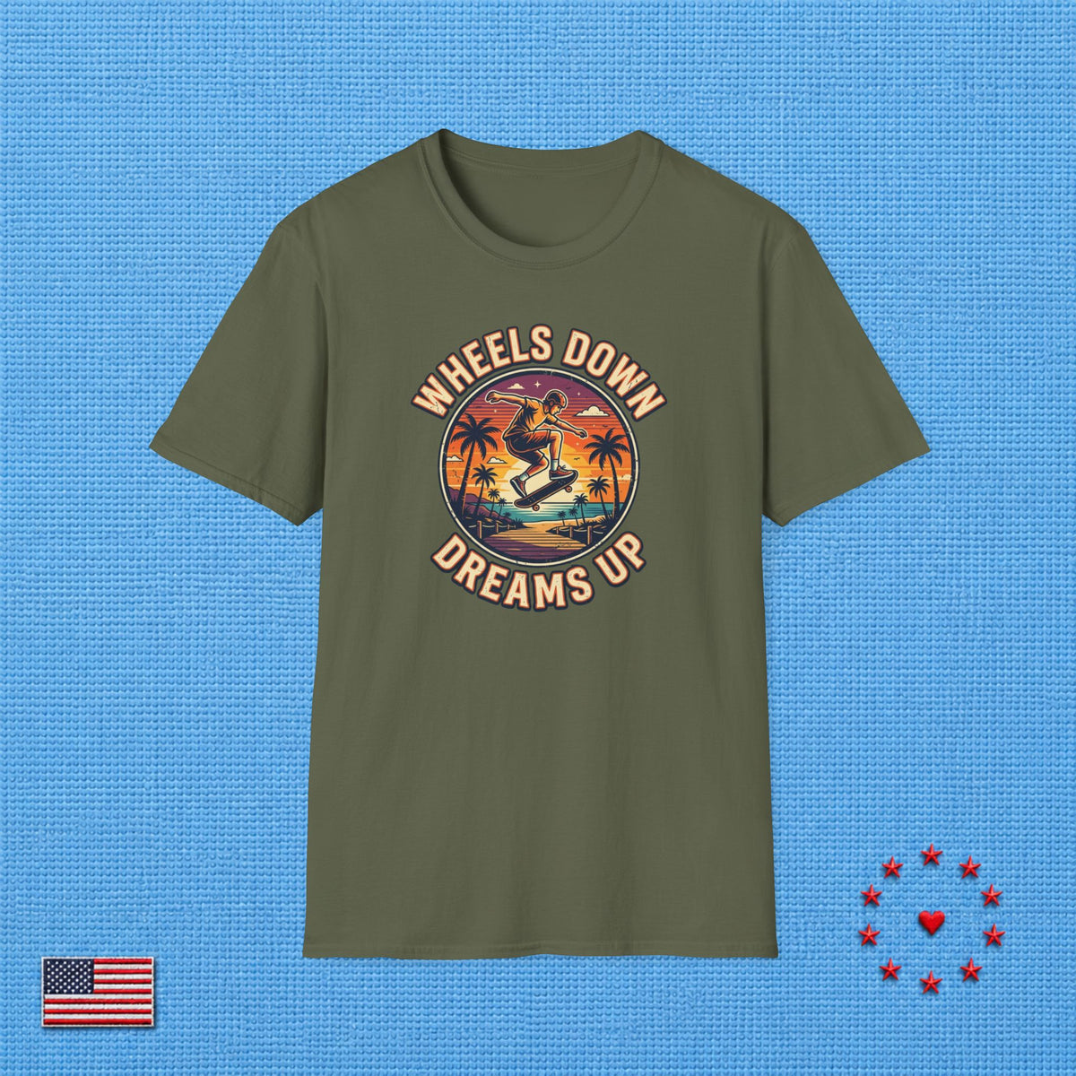 WHEELS DOWN DREAMS UP T‑Shirt