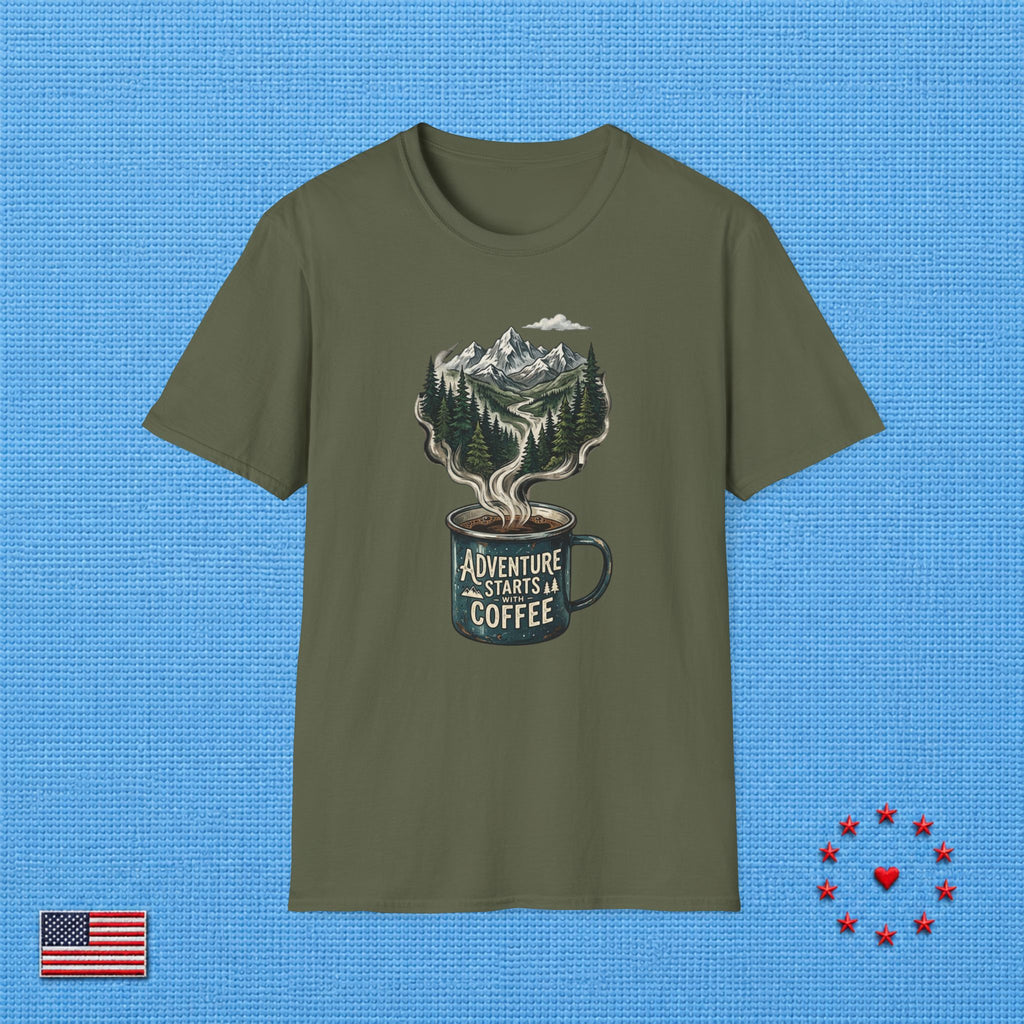 Adventure Starts With Coffee T‑Shirt